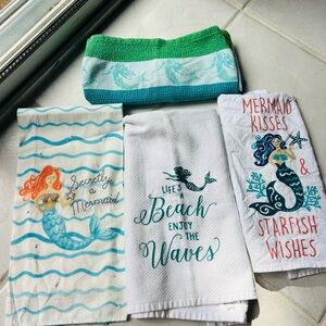 Mermaid-Themed Kitchen Towel Set with Green and Blue Accents